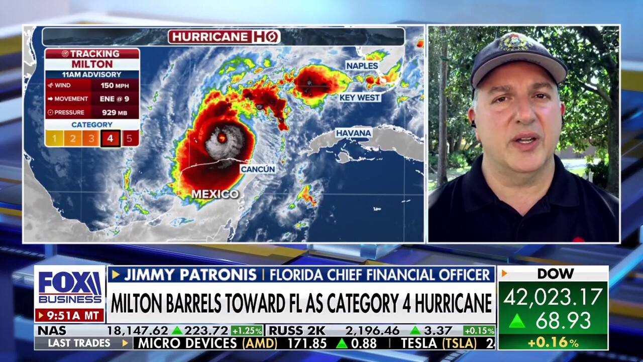 Florida Chief Financial Officer Jimmy Patronis talks hurricane preparedness, potential insurance price changes in Milton's aftermath and the Sunshine State's cost of living.