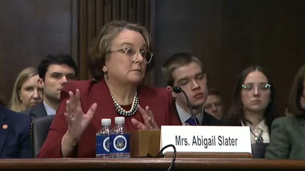 President Donald Trump DOJ’s antitrust division chief nominee Abigail Slater testified in a Senate hearing about the now-defunct trade association Global Alliance for Responsible Media (GARM).