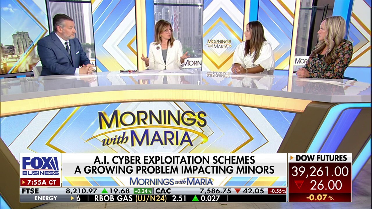 Sen. Ted Cruz, R-Texas, AI cyber exploitation victim Elliston Berry and her mother Anna McAdams discuss the dangers of artificial intelligence as cyber exploitation schemes become a growing problem among minors.