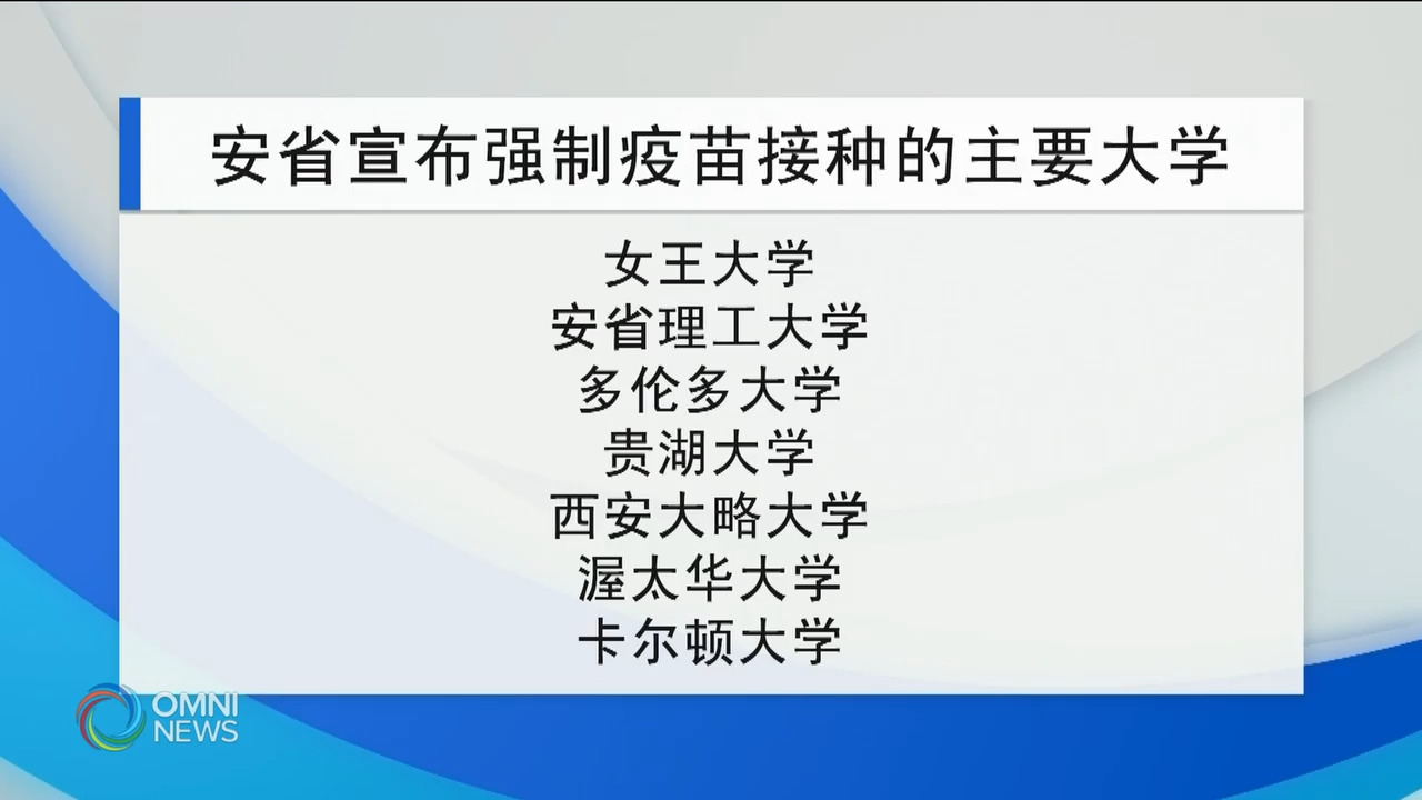 安省更多大专院校宣布强制接种疫苗规定－ Aug 13, 2021 (ON)