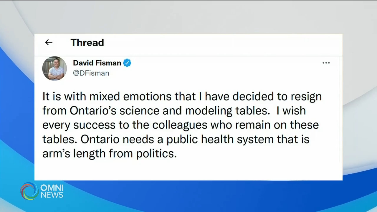 省府疫情專家突然辭職 暗示不滿政治干預 -- Aug 23, 2021 (ON)