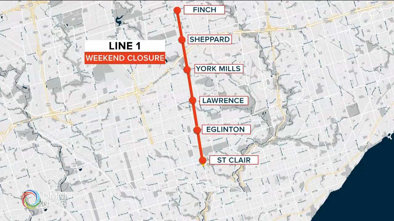 多倫多地鐵一號線8個車站周末關閉 -- Jun 18, 2021 (ON)