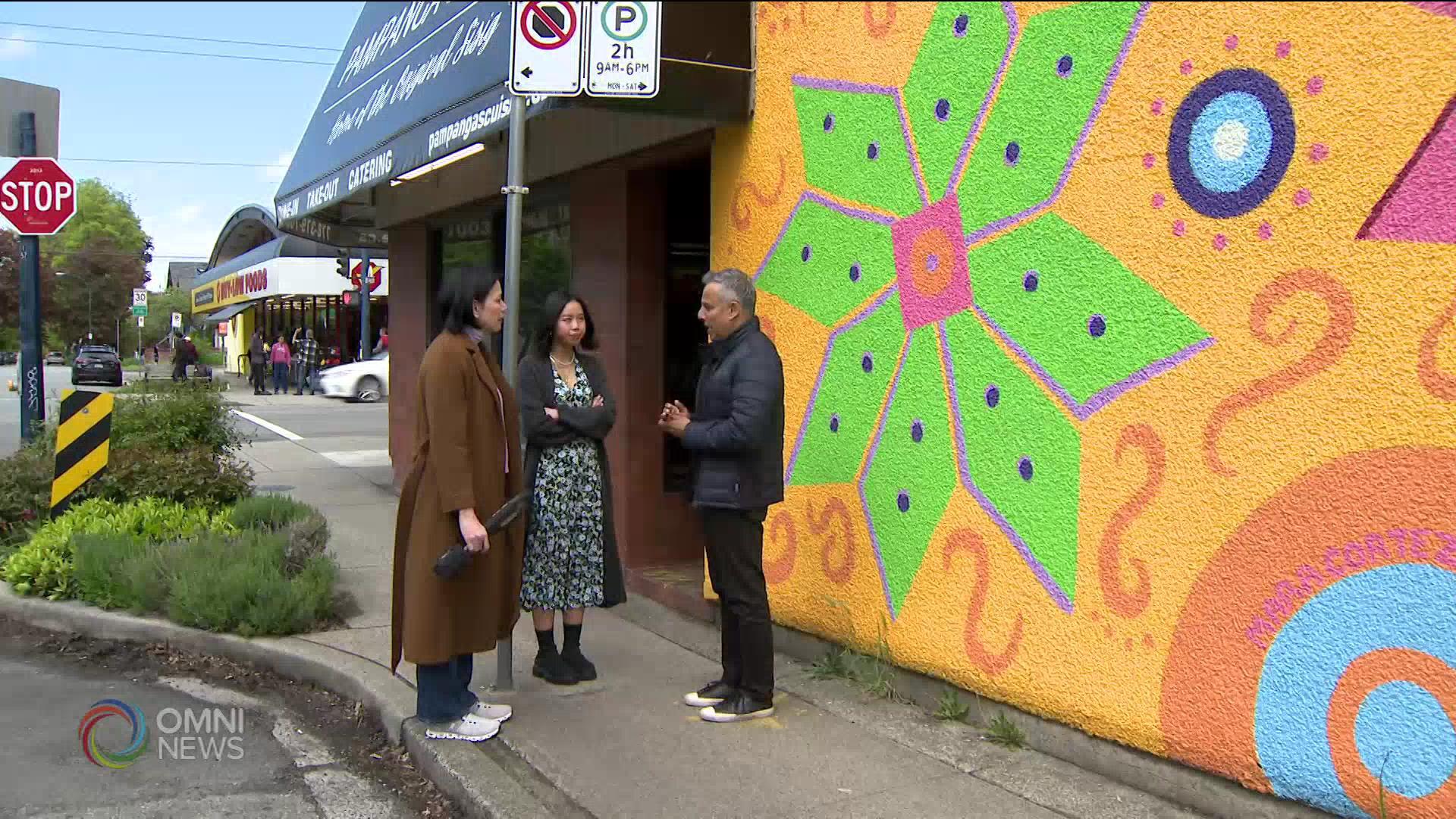 Umuusbong na artworks sa Fraser Street sa Vancouver, gawa ng isang Pinay artist