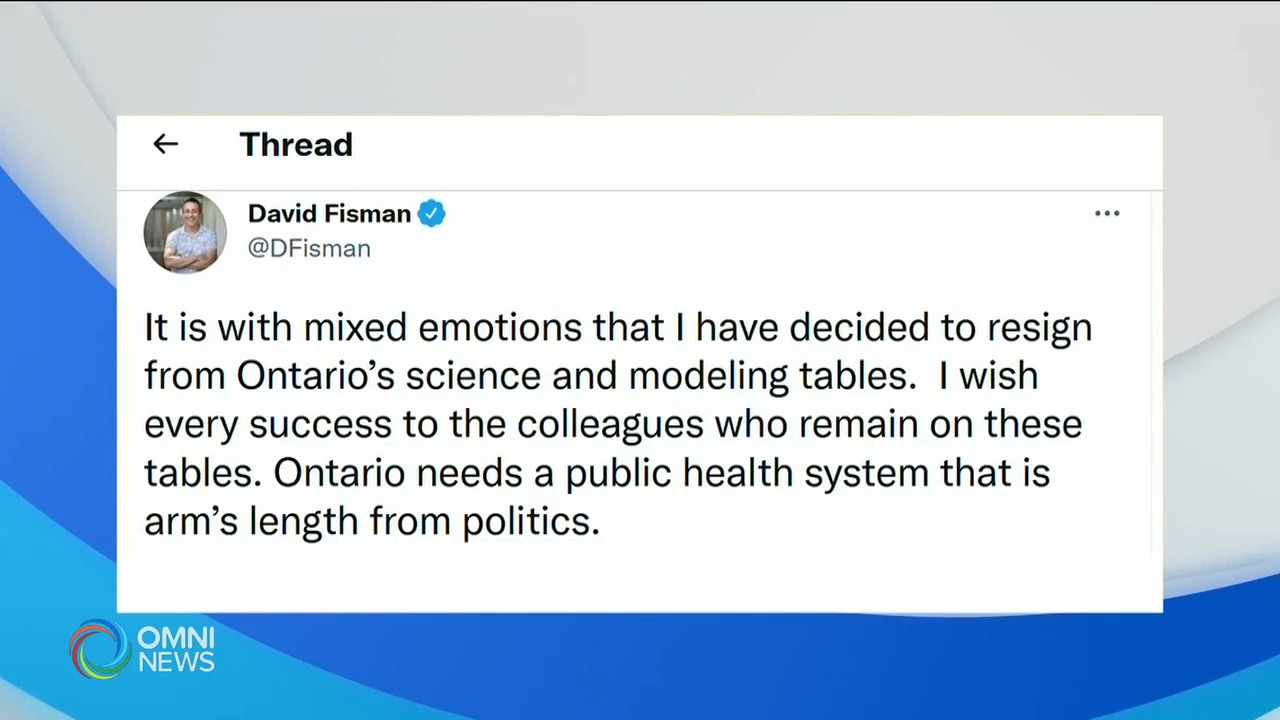 Dr. David Fisman辞去安省疫情顾问职务 － Aug 23, 2021 (ON)