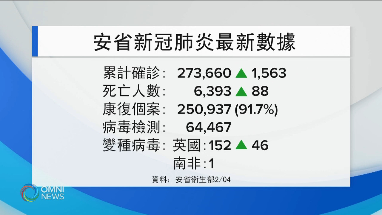 省府公佈變種病毒感染數據 -- Feb 04, 2021 (ON)