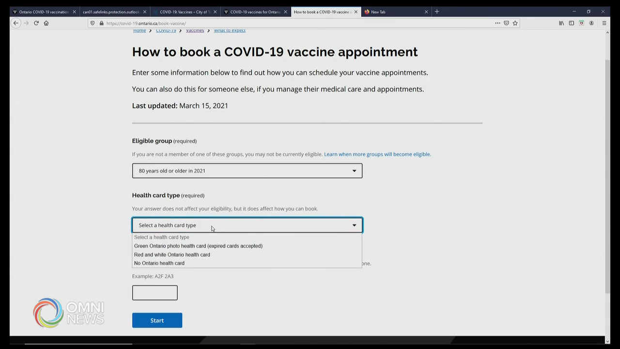 安省中央疫苗預約網站啟動 -- Mar 15, 2021 (ON)
