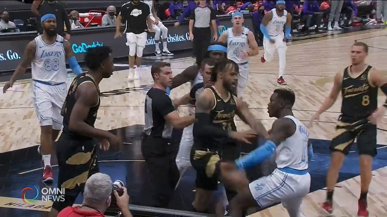 多伦多猛龙和洛杉矶湖人爆发肢体冲突－ Apr 07, 2021