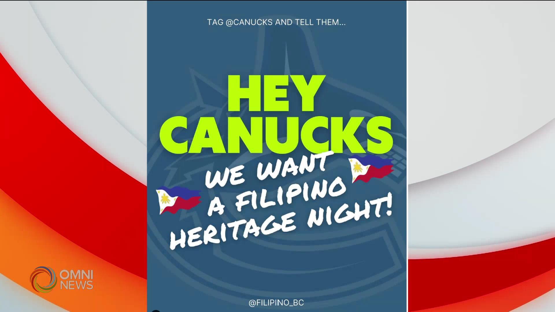 Panawagan na magkaroon ng Filipino Heritage Night ang Vancouver Canucks